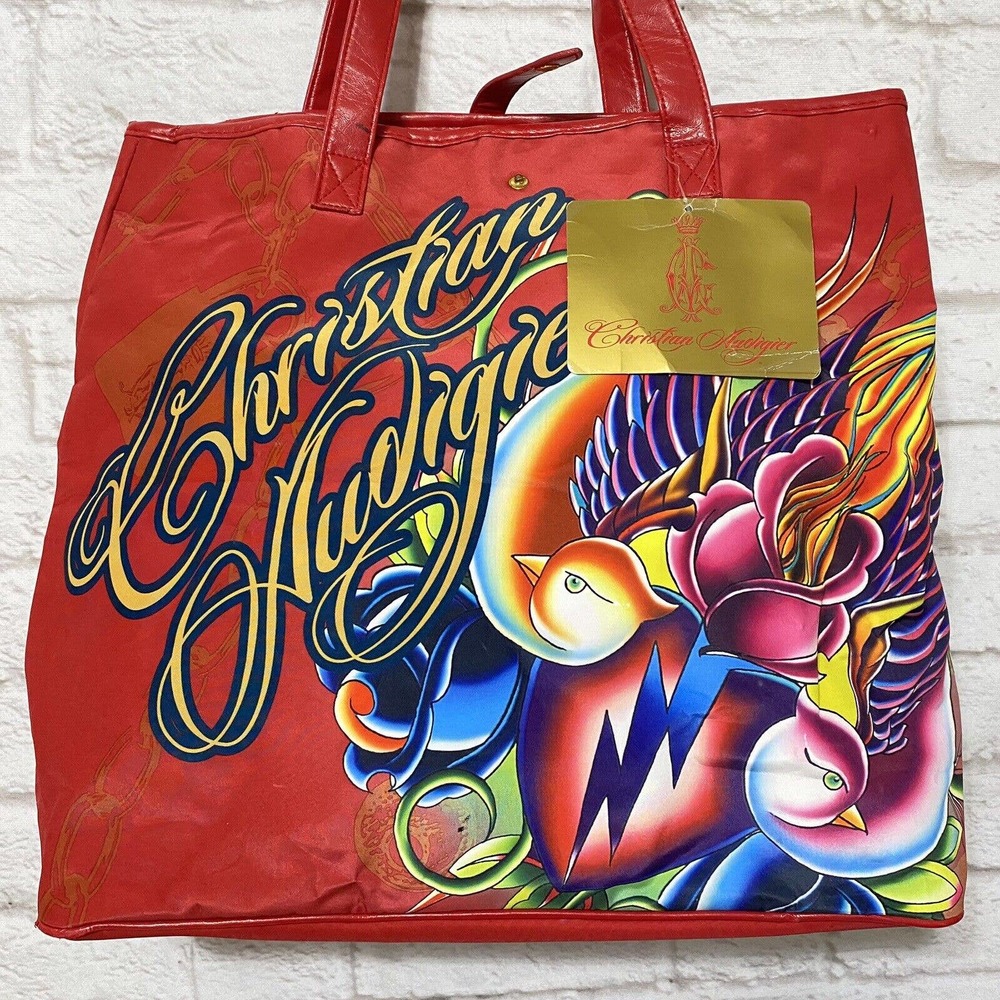 Christian Audigier "CHARMED LIFE" Tote Bag Snap Closure Red